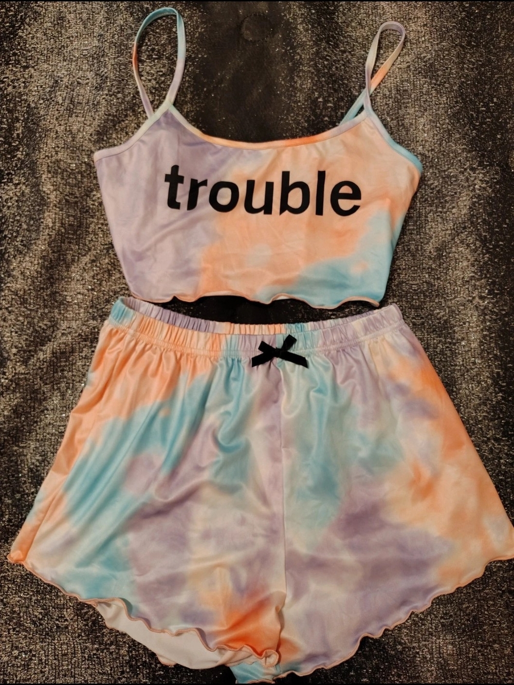 NWOT Tie-Dye 'Trouble' Cami & Shorts PJ Set - Pastel Blue Peach Lavender